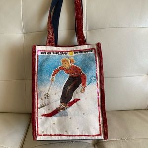 Vintage 1990s “jaunty French Alps skier” cloth purse/shoulder bag